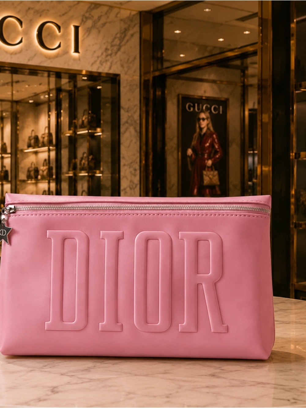 Christian Dior pink chic clutch with embossed logo